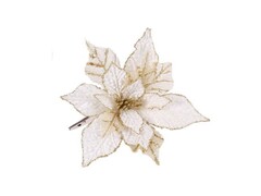 64373 [88687]Елочное украшение ЦВЕТОК белый с золотом на клипсе 29 см 88687