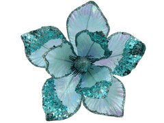 64377 [91276]Елочное украшение ЦВЕТОК голубой на клипсе 24 см 91276