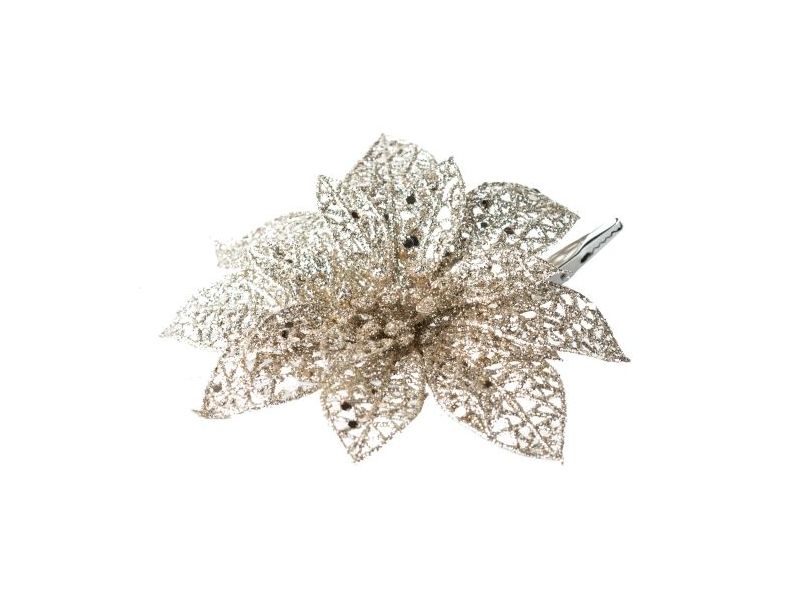 Елочное украшение ЦВЕТОК золотая сетка на клипсе 13,5 см 88866