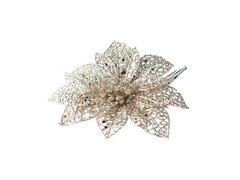 64390 [88866]Елочное украшение ЦВЕТОК золотая сетка на клипсе 13,5 см 88866