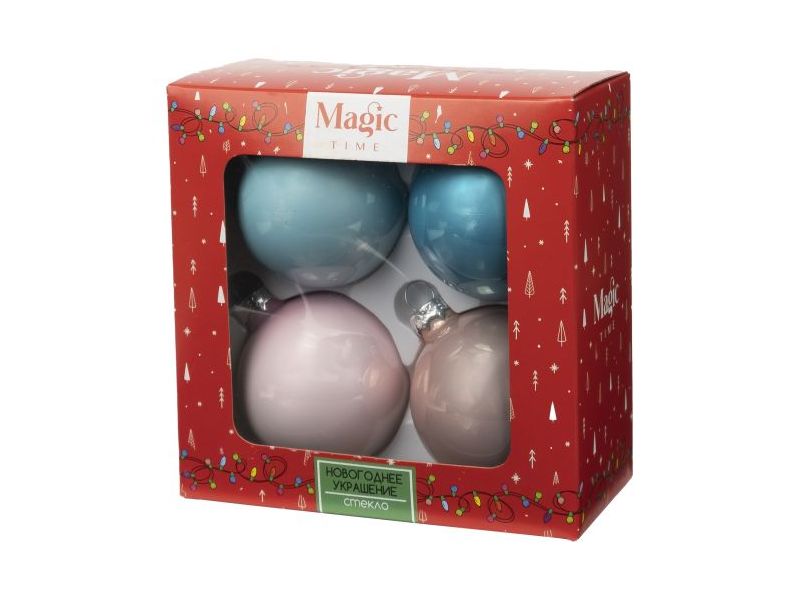 Набор ШАРЫ РОЗОВЫЙ, ГОЛУБОЙ из стекла 6 см (4шт/уп) 89693