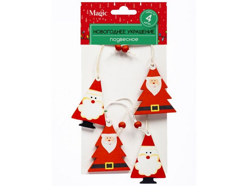 Набор подвесок ЕЛОЧКИ из дерева 6 см (4шт/уп) 91050