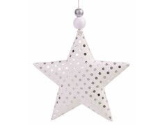 64438 [89497]Подвеска елочная ЗВЕЗДА с серебряными кружочками из ткани 10,5 см 89497
