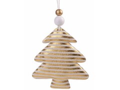 64442 [89501]Подвеска елочная ЗОЛОТАЯ ЕЛОЧКА в полоску из ткани 9 см 89501