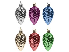 64455 [90786]Набор подвесок ШИШКИ ЦВЕТНЫЕ из полистирола 7 см (6шт/уп) 90786