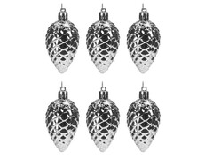 64466 [90788]Набор подвесок ШИШКИ СЕРЕБРИСТЫЕ из полистирола 7 см (6шт/уп) 90788