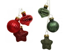 64471 [90732]Набор подвесок ШАРИКИ И ЗВЕЗДОЧКА из стекла 3,5 см (3шт/уп) 90732