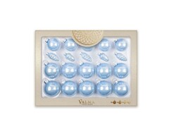 64476 [90754]Набор елочных украшений ГОЛУБОЙ ЖЕМЧУГ из стекла 6 см, 5 см, 4 см (20шт/уп) 90754