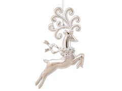 64490&nbsp;[89041]Подвеска елочная КОСУЛЯ В СЕРЕБРЕ 12 см 89041