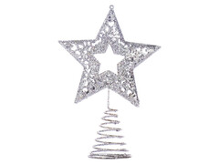 64514 [91386]Верхушка на елку ЗВЕЗДОЧКА СЕРЕБРО из металла 16*11 см 91386