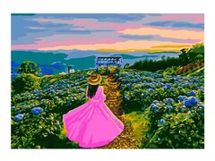 Картина на картоне с красками 20х28,5 см по номерам. НА ЗАКАТЕ