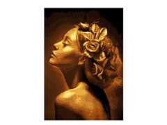 Картина на картоне с красками 20х28,5 см по номерам. ДЕВУШКА В ЗОЛОТЕ