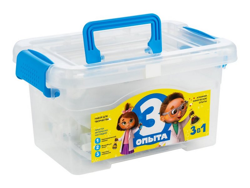 Химические опыты 3 в 1 "Кристаллический коралл, Волшебный лизун, Чернила-невидимки" в контейнере Пн-023