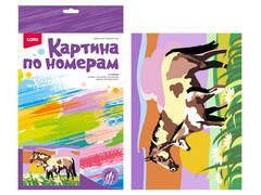 Картина на картоне с красками 20х28,5 см по номерам. ПАРА ЛОШАДЕЙ