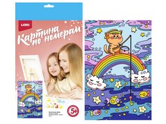 Картина на картоне с красками 20х28,5 см по номерам. РАДУЖНЫЙ КОТ