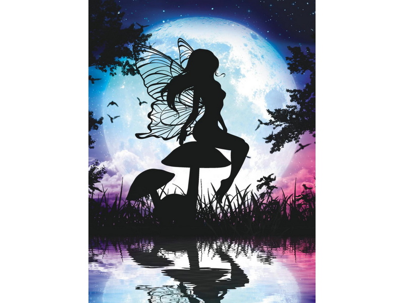 Холст с красками 30х40 см по номерам. СИЛУЭТ АНГЕЛА В НОЧИ