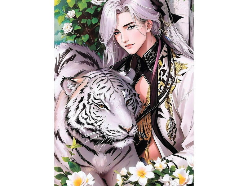 Холст с красками 30х40 см по номерам. БЕЛЫЙ ТИГР И ЕГО ХОЗЯИН