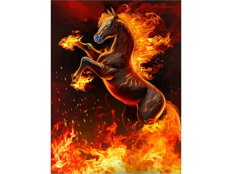 Холст с красками 30х40 см по номерам. ОГНЕННЫЙ КОНЬ