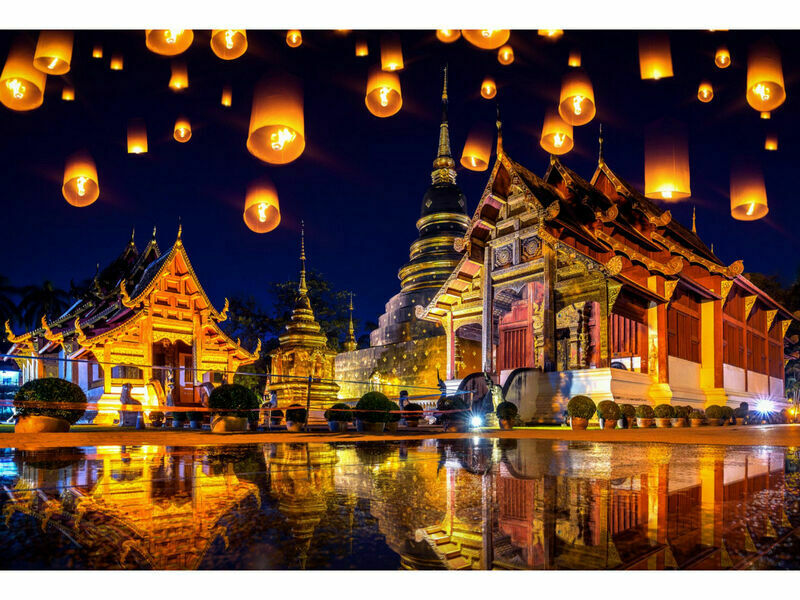 Холст с красками 40х50 см по номерам. ФОНАРИКИ В ВЕЧЕРНЕМ БАНГКОКЕ