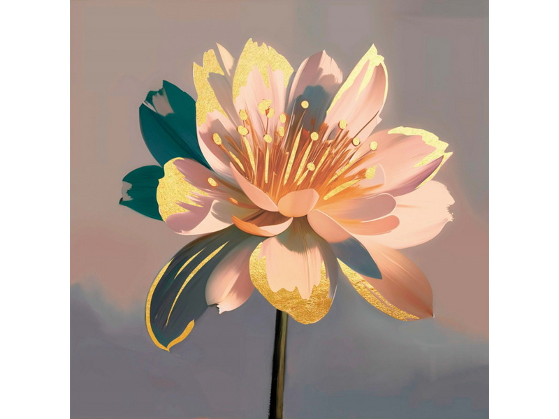 Холст с красками 40х40 см по номерам с золотой поталью. ЦВЕТОК ЛОТОСА