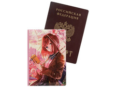 65917 [ОП-1299]Обложка для паспорта «Аниме. Девушка с зонтиком» ОП-1299