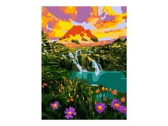 Картина на картоне с красками 40х50 см по номерам. ГОРНЫЕ РУЧЬИ