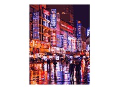 Картина на картоне с красками 40х50 см по номерам. НОЧНОЙ ДОЖДЬ