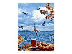 Картина на картоне с красками 40х50 см по номерам. УТРЕННИЙ ЧАЙ