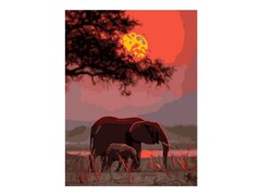66993 [Рх-145] Холст с красками 30х40 см по номерам. СЕМЬЯ В САВАННЕ