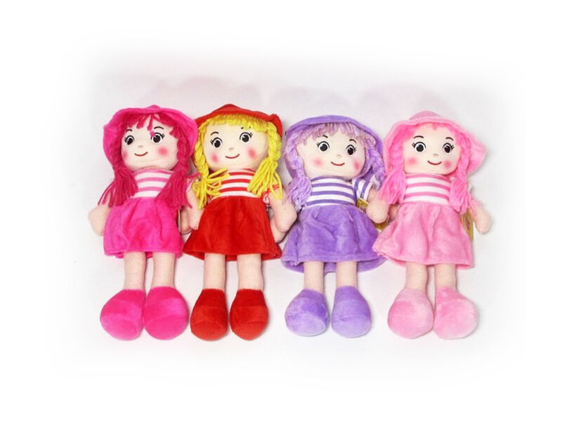 Купить оптом Кукла мягкая с косами в платье полоса 1435-25 в Луганске