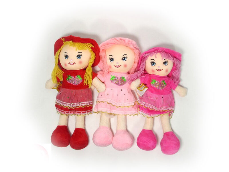 Кукла мягкая с косами платье клубника на груди 646-7-3-35