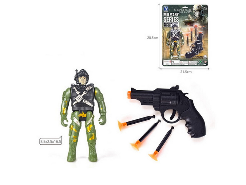 Купить оптом Пистолет 11 см на присосках с фигуркой на планшете 4410 в Луганске