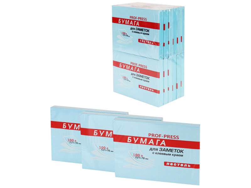Бумага для заметок с клеевым краем ГОЛУБАЯ 101х76 мм, 100 л