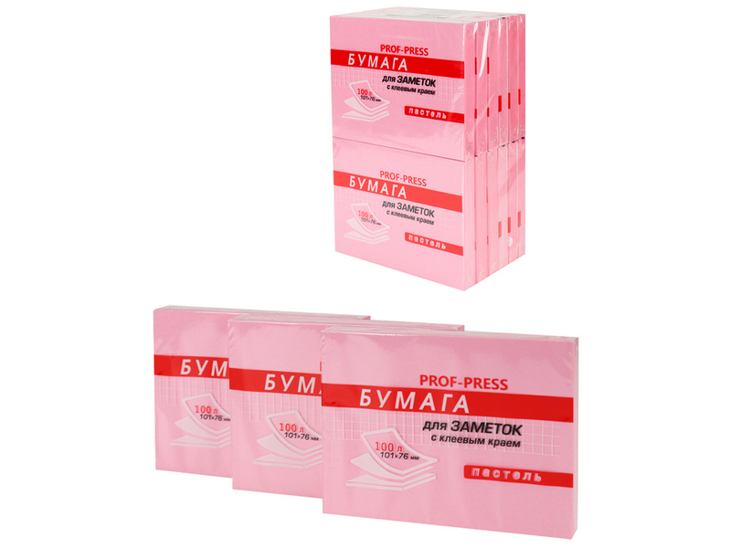 Бумага для заметок с клеевым краем РОЗОВАЯ 101х76 мм, 100 л