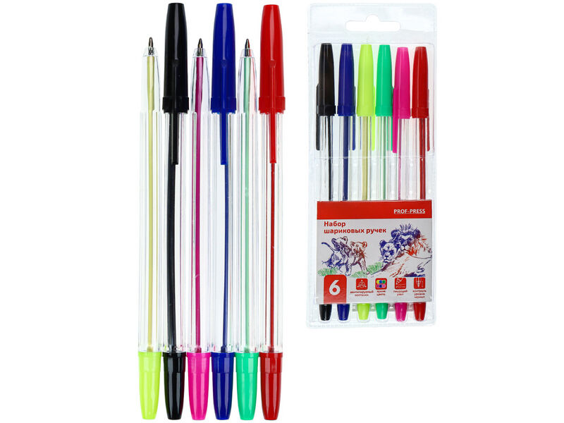 Набор ручек шариковых «LIONS» 6 цв. 6 шт НР-4735
