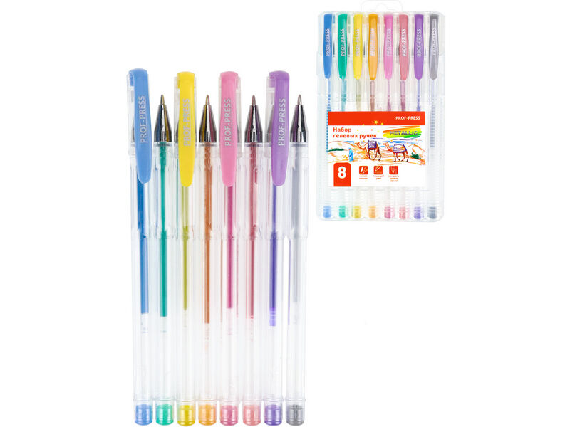 Набор ручек гелевых металлик 8 шт, 8 цв. НР-4738