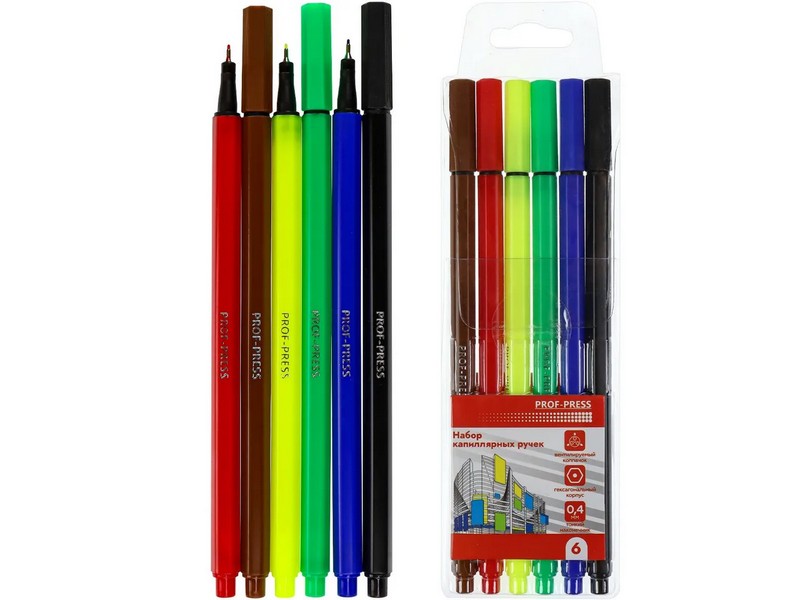 Набор ручек капиллярных 0,4 мм 6 цв. НР-5530