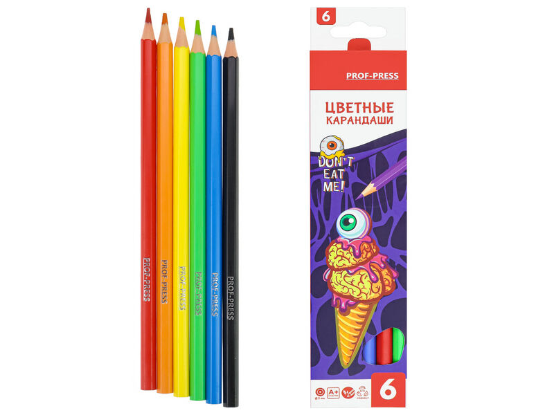 Карандаши цветные 6цв. «ЗОМБИ ЕДА" КЦ-2543