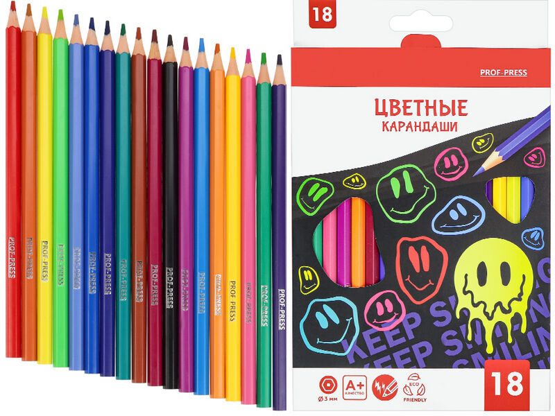 Карандаши цветные 18цв. «CRAZY SMILE" КЦ-2552