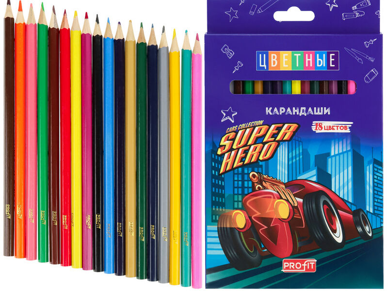 Карандаши цветные 18цв. «МАШИНЫ СУПЕРГЕРОЕВ" КЦ-2539