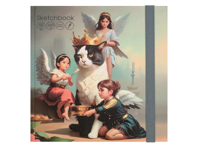 Скетчбук 165х165мм 48л «ЕГО ВЕЛИЧЕСТВО КОТ» (7БЦ, мат. лам., лен, на резинке)