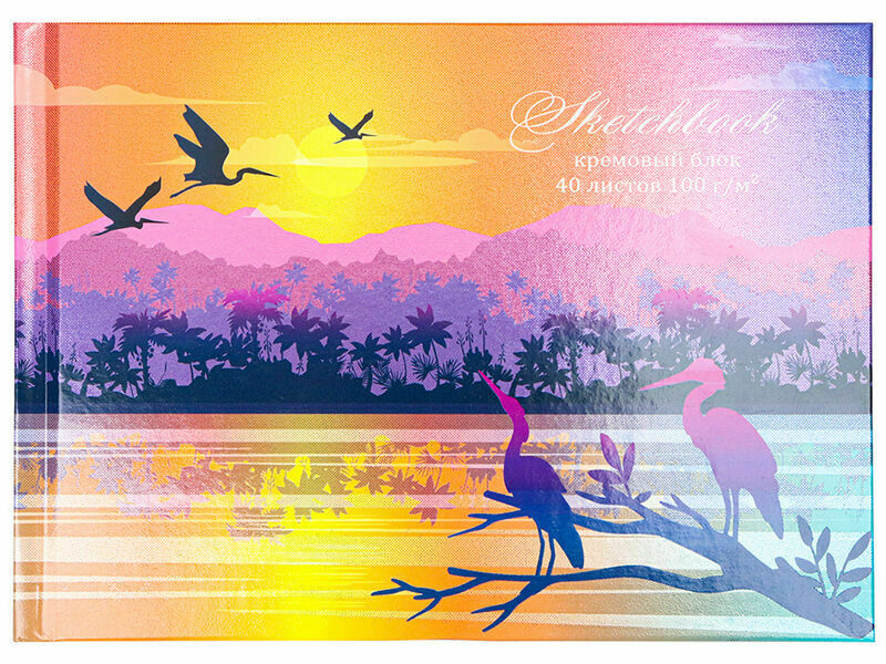 Скетчбук А5 40л «ПТИЦЫ НА ЗАКАТЕ» (7БЦ, глян. лам.)