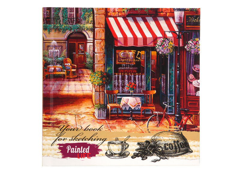 Скетчбук 150х150мм 80л «КОФЕЙНЯ» (7БЦ, мат. лам.)