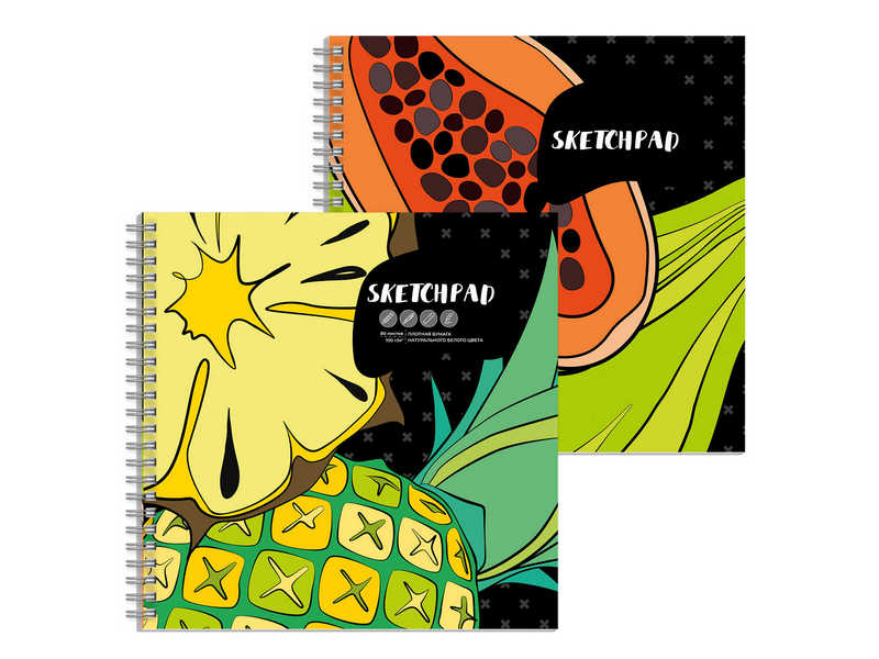 Купить оптом Скетчпад 195*195 мм 80 л «ТРОПИЧЕСКИЕ ФРУКТЫ» (гребень, офсет, мат. лам.) в Луганске