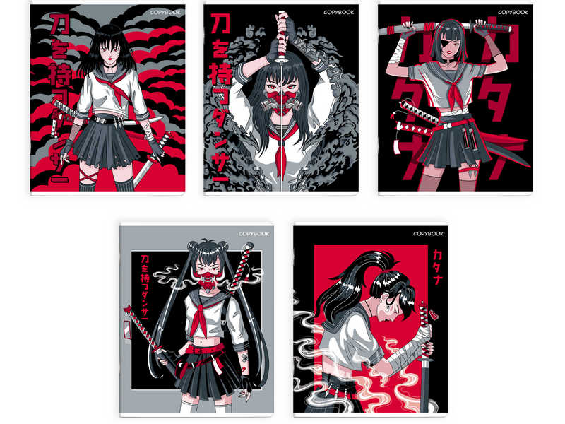 Купить оптом Тетрадь 48 л КЛЕТКА "ДЕВУШКА С КАТАНОЙ" (мелов. картон, офсет) в Луганске