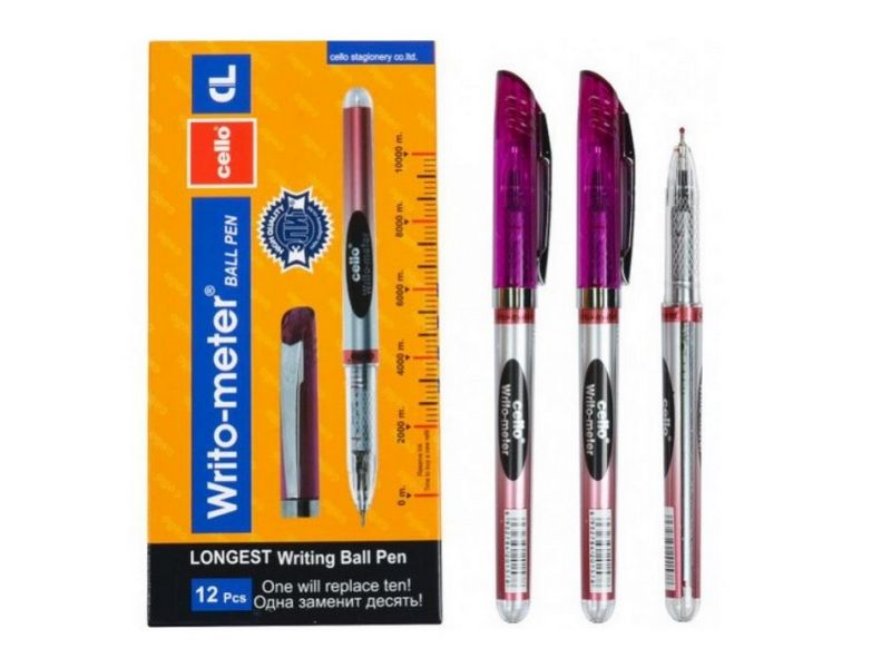 Ручка масляная «Writo-meter» 10км, уровень чернил, серебристый корпус 0,5 мм КРАСНАЯ (12шт/уп)