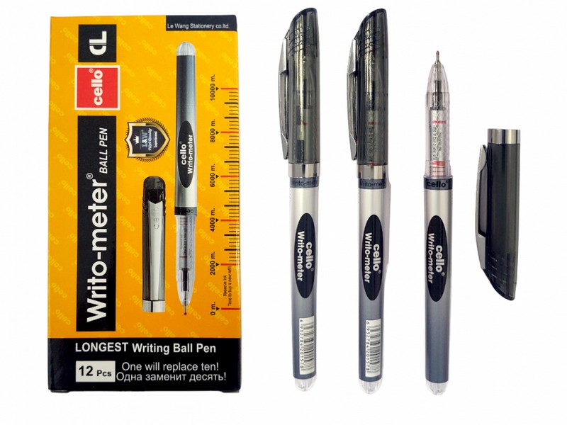 Ручка масляная «Writo-meter» 10км, уровень чернил, серебристый корпус 0,5 мм ЧЕРНАЯ (12шт/уп)