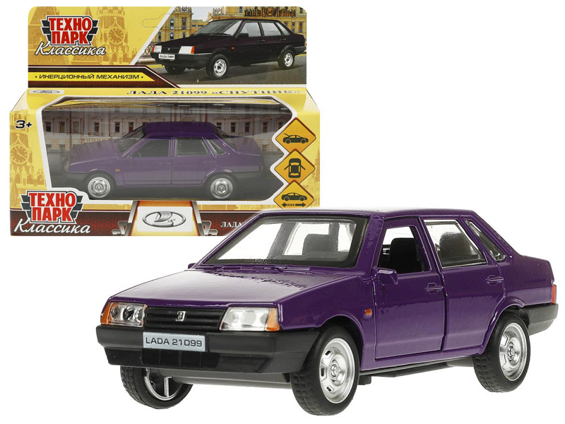 Купить оптом Технопарк. Машина ВАЗ-21099 "СПУТНИК" баклажан металл. инерц. 12 см (открыв. двери, багажник) в кор. в Луганске