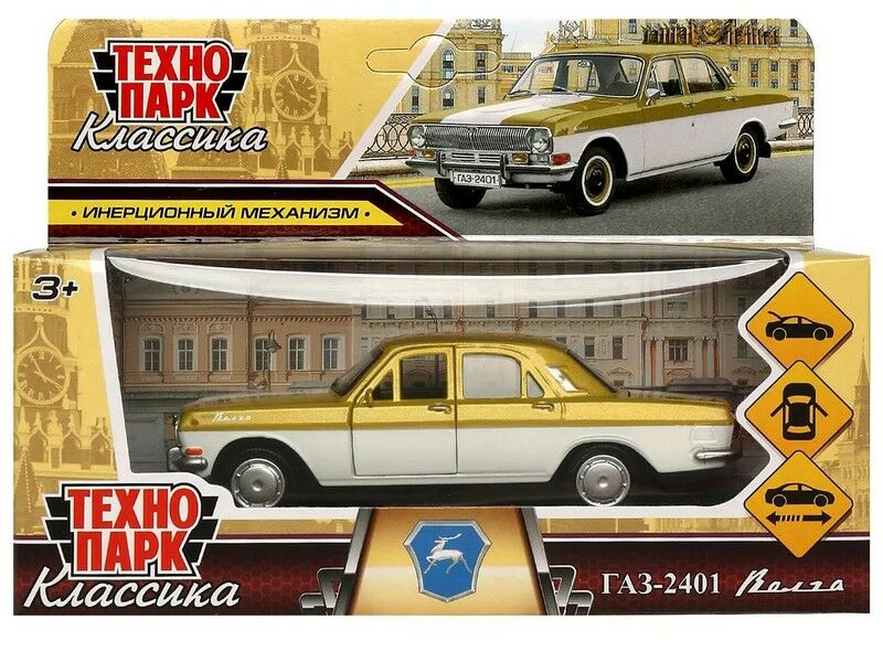 ТЕХНОПАРК Машина ГАЗ-2401 ВОЛГА золотой металл. инерц. 12 см (открыв. двери, багажник) в кор.