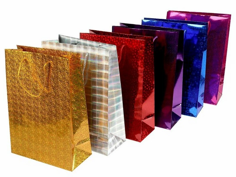 Купить оптом Пакет подарочный «ГОЛОГРАММА» 26*32*14 см 6 цветов HB-84095-L в Луганске